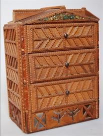 Small tramp art chest of drawers