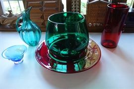 Blenco Glass punch bowl, pitcher, and large vase, circa 1950