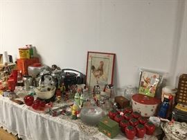 Vintage syrup pitchers. Jadeite salt and pepper. Pepsi-Cola bottle and opener.