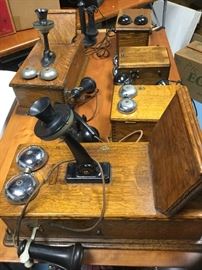 Five antique Western Electric telephones