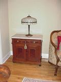 Antique Marble-top washstand, Tiffany style lamp