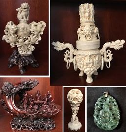 Chinese SoapStone ShouShan Bone Jade Resin Sculptures
