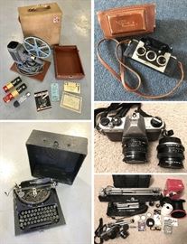 Vintage 8mm 3D and 35mm cameras 1920s Remmington Typewriter
