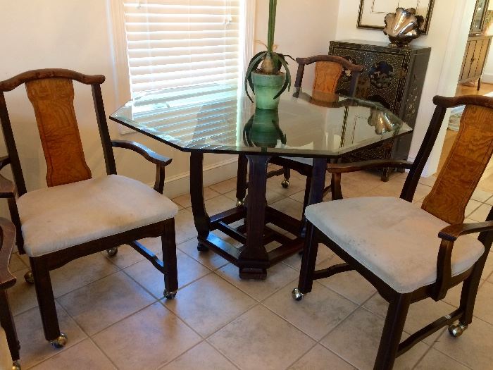 4’ octogan-shaped glass top table with 4 chairs by Broyhill