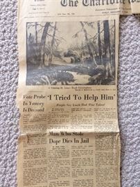 This 1966 Charlotte Observer newspaper article is about the 21 yr old artist James Hugh Cunningham (see previous 2 pictures) who died while in police custody. The articles were saved and in an envelope behind the painting.