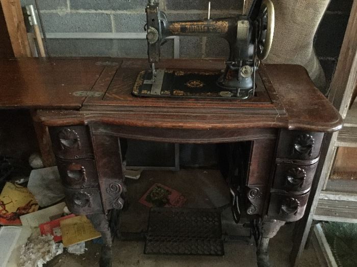 White sewing machine with cabinet 
