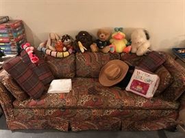 Paisley upholstered couch.