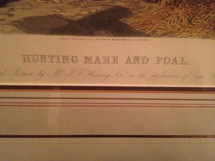 Hunting Mare & Foal litho  London 1856 Picadilly