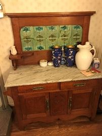 Antique Marble Top Cabinet $ 340.00