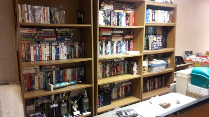 CDs. VCRs  some are complete sets.
2 book cases  Bookcases availble. 