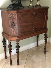 Hand Carved Six Leg Drop Front Desk- Circa 1920's