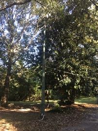 Companion piece to the converted gas lamp.  30' cast iron lamp pole with cross arm at top - enlarge picture for better view.  Accepting Bids.