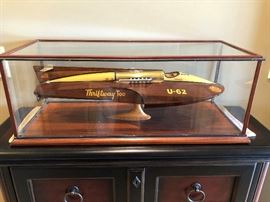 1950's Wood Model Of Hydroplane Model in Glass Case