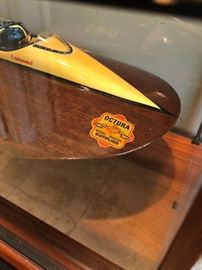 1950's Wood Model Of Hydroplane Model in Glass Case