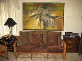 Vintage Rattan Wicker Sofa, Painting, Lamp and more