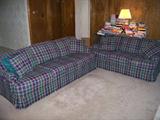 FLEXSTEEL Blue Plaid Sofa and Large Three Cushion Loveseat, Great for a Family Room