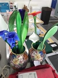 Vases w/glass flowers