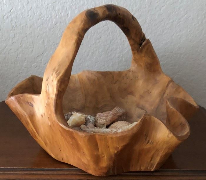Carved Wood Bowl w Shells