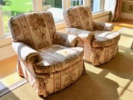 Pair of Baker Furniture upholstered armchairs