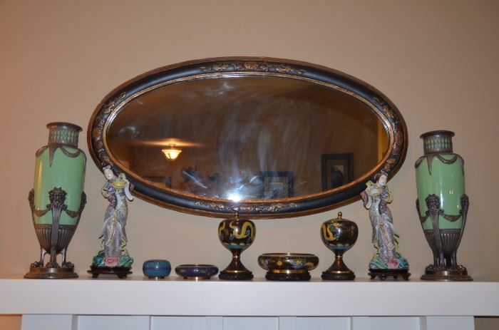 French Cobalt blue ORMOLU hand painted porcelain & Chinese Qing Dynasty Cloisonné pieces