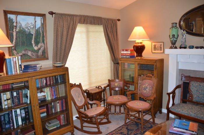 east lake furniture chairs, books , book shelves