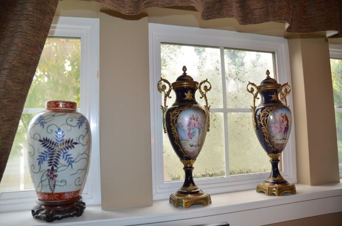 French Cobalt blue ORMOLU hand painted porcelain & Chinese Qing Dynasty Cloisonné pieces