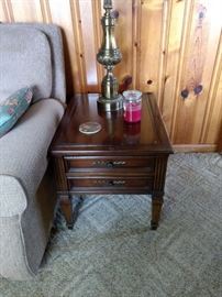 Vintage end tables  and tall lamps. We have two of each. 