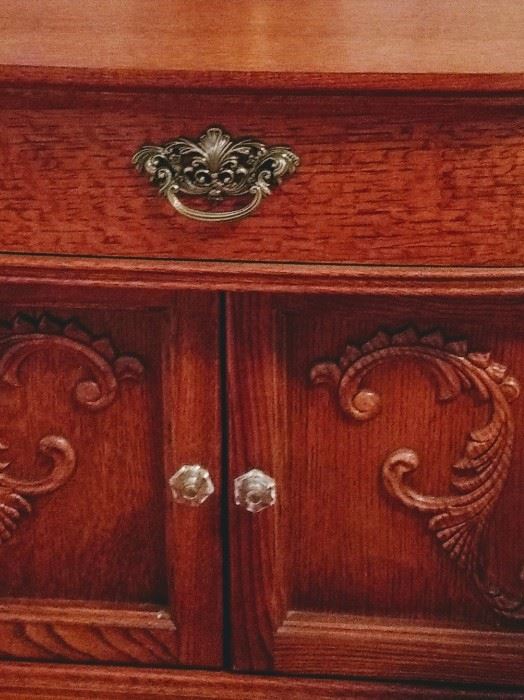 Detail on oak nightstand