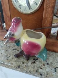 Vintage ceramic bird on apple. $7