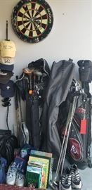 Darts , golf clubs, hats, Hat rack