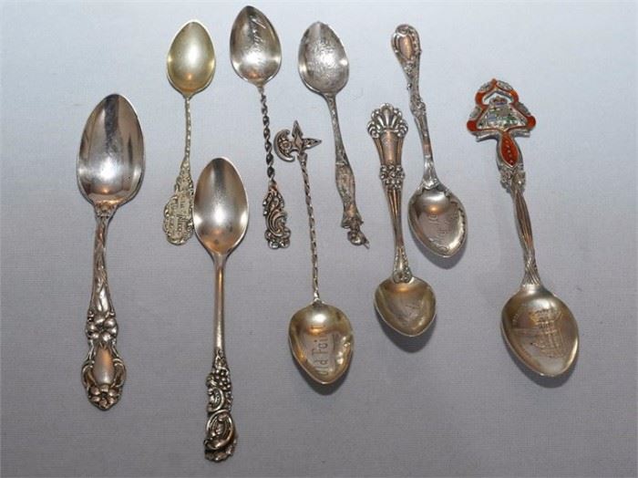 60EK Nine Sterling Silver Souvenir Spoons