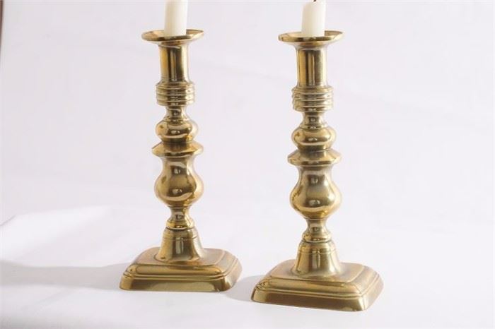 64EK Pair Antique Brass Candlesticks