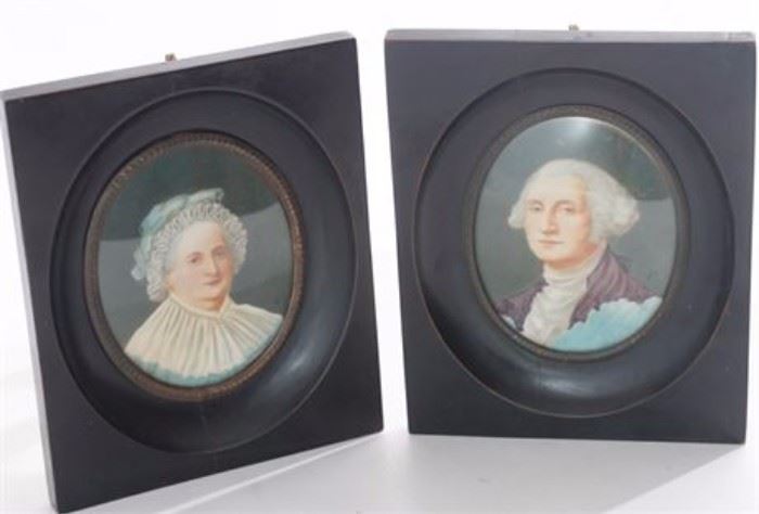 73EK Pair Portrait Miniatures of George Martha Washington