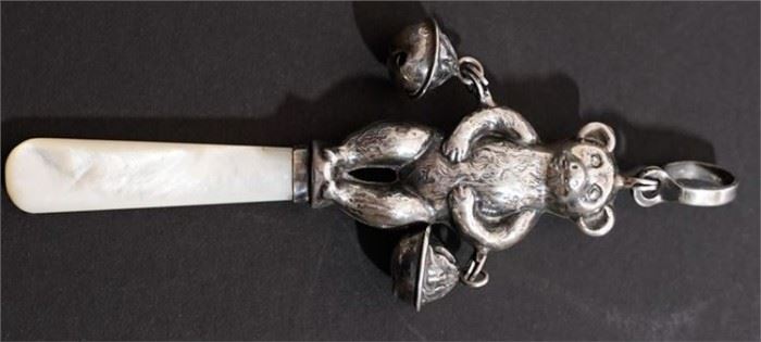 161EK English Sterling Silver and Mother of Pearl Rattle