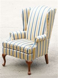 211EK Wing Chair in Stripped Upholstery