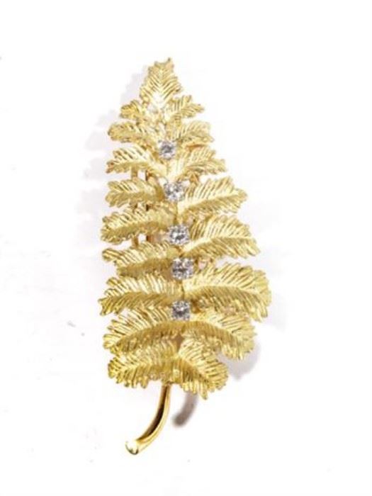 532EK Tiffany & Co. Gold and Diamond Fern Leaf Dress Pin