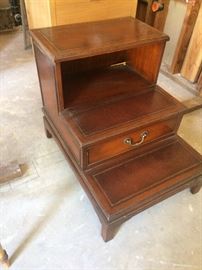 Step table with storage and inlaid leather