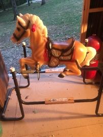 Old bouncer horse from the 1960s all intact & still has stirrups have 2 of these the other has an aqua frame nice