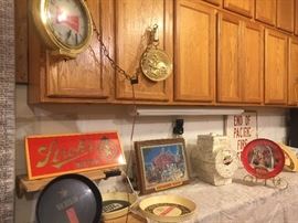 Budweiser clock motion pocket watch lighted, Strohs Beer light, Genesee Firefighter lighted Beer Sign, Beer trays and One with St. Louis and the arch pretty neat, Falstaff Insulated Beer Keg Dispenser