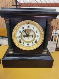 Open Escapement Slate Mantle Clock