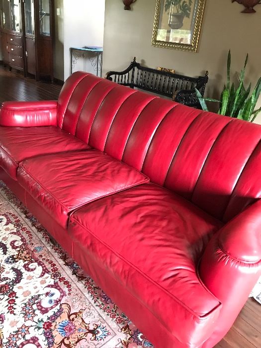 All leather red sofa