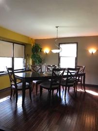 contemporary dining room set with 2 leaves and 6 chairs