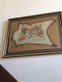 Antique framed painting on leather art from Persia
