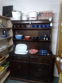 Enamelware and look at this huge hutch!!