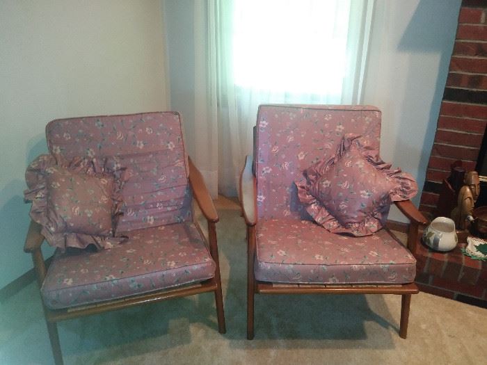 2 Vintage Mid Century Danish Modern Yugoslavia Wood Lounge Arm Chairs
