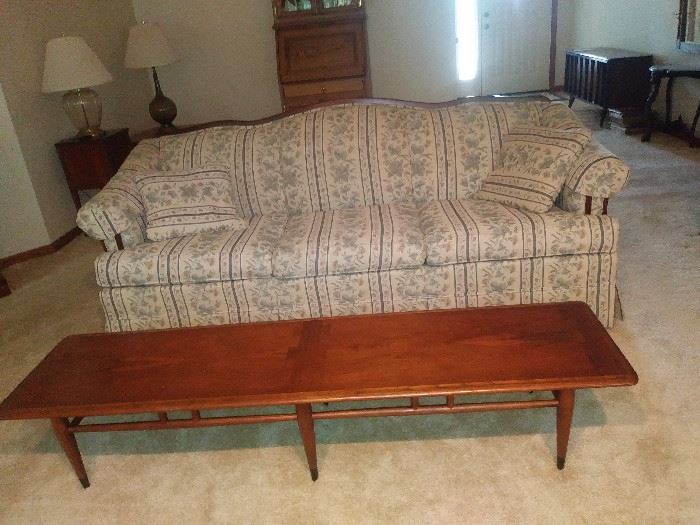 Living room Couch, Lane "Acclaim" Line Mid Century Wood Danish Modern Inlaid Wood Coffee Table & End Table (Altavisa, Virginia)Mid 1960's All Original - Living Room Couch