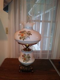 Lg Vtg/Antique FLOWER Gone With The Wind GWTW Hurricane Parlor Glass Lamp
