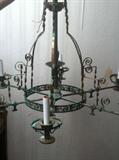 Victorian Copper chandelier is a fabulous find with all of the crystal adornments stored safely.