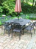 Metal Patio set purchased by Fortunoff. It is metal and very solid.