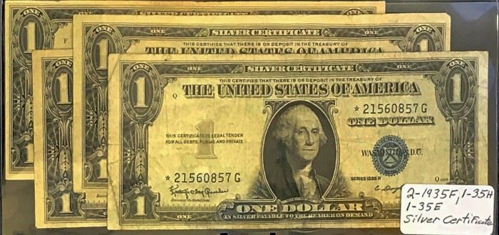 $1 Star Silver Certificates- 2 1935-F, 1 1935-H, 1 1935-E